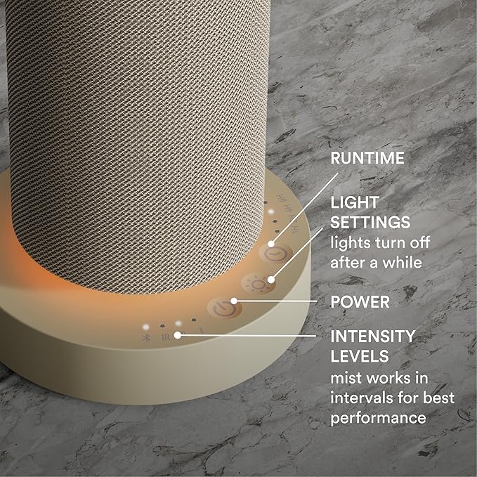 Homedics SereneScent Mini Fabric Rechargeable Waterless Diffuser, Cordless Aromatherapy Device, Use with SereneScent Oil 15ml (Sold Separately), Adjustable Mist Intensity & Ambient Light, Beige