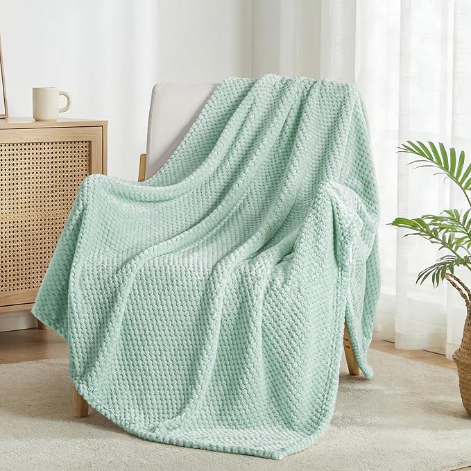 Exclusivo Mezcla Large Waffle Fleece Throw Blanket for Couch, Mint Green | Lightweight Soft Blanket for Sofa, Bed, Living Room, Plush Fluffy Throw for Home Decor, Travel, All Season, 50x70 Inches