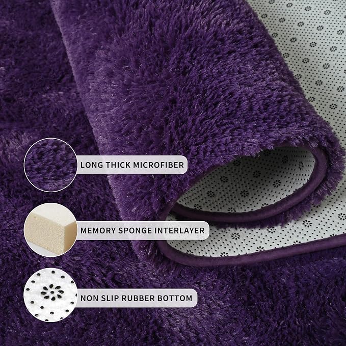 Tepook 6x9 Area Rugs for Living Room, Soft Fluffy Shag Purple Rug for Bedroom Nursery, Modern Shaggy Plush Upgraded Non-Slip Carpet for Girls Boys Kids Room Dorm Home Decor