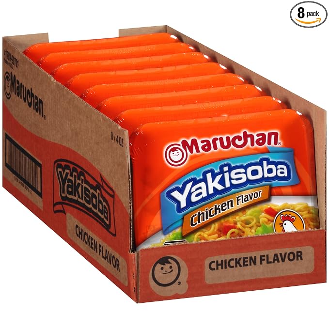 Maruchan Yakisoba, Chicken Flavor – Stir-Fried Japanese Instant Ramen Noodles, High Protein Microwavable Meal – 4 Oz. (8 Pack)