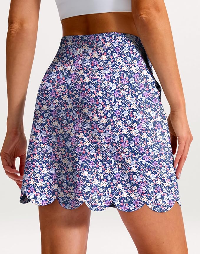 16" Skorts for Women with 4 Pockets High Waisted Scalloped Hem Athletic Tennis Skirt Golf Skort Dressy Casual