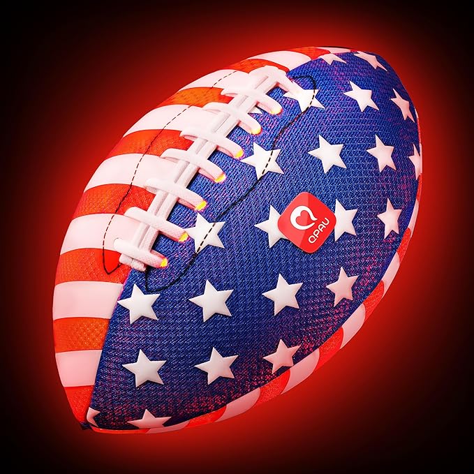 QPAU 10.5" Glow in The Dark Football (Size 6, 1 Pack), Light Up Youth Football with Pump & Batteries, Outdoor Toys & Games for Boys Girls, Birthday Gifts for Kids and Teens