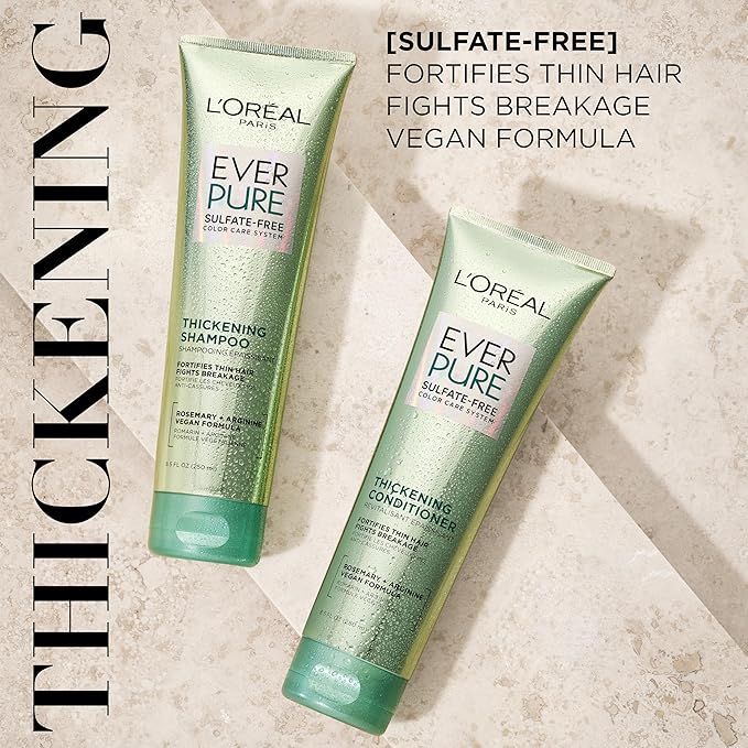 L'Oreal Paris Thickening Sulfate Free Conditioner, Thickens + Strengthens Thin, Fragile Hair, Hair Care with Rosemary Leaf, EverPure, 8.5 Fl Oz (Packaging May Vary)