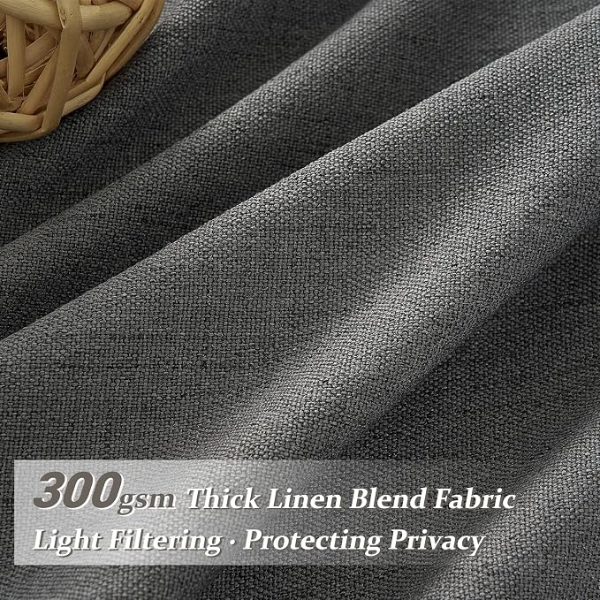 Dark Grey Memory Shaped Pinch Pleated Living Room Curtains 84 Inches Long 2 Panels Set, Textured Linen Semi Sheer Privacy Curtain Light Filtering for Bedroom Windows Drapes 40"W x 84"L Charcoal Gray