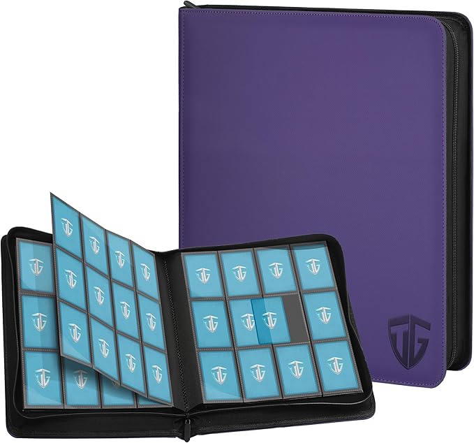 12 Pockets Trading Card Zipper Binder for 720 Cards| Secure Side Loading Pockets | Trading Card Album Folder | Compatible with YuGiOh, MTG,Sports Cards (Purple 12)