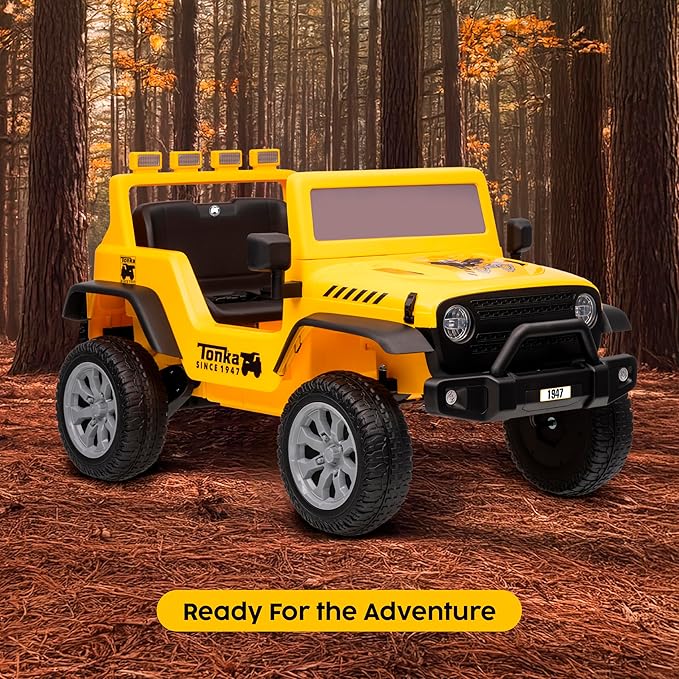 Tonka - 12V Kids Ride On with Rechargeable Battery, LED Headlights, Press-Button Start, Durable Wheels, Forward & Reverse Drive, Contoured Seat