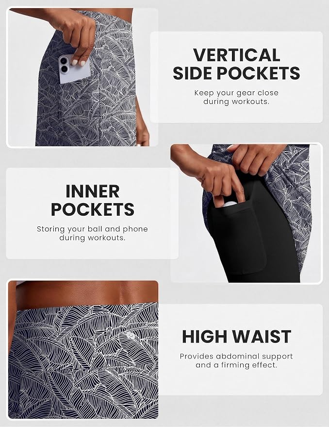 PINSPARK 19" Knee Length Skorts for Woman with Pockets UPF 50+ Golf Skirts | 4 Pockets, Built-in Shorts, High Waisted & Tummy Control, Moisture-wicking for Golf Athletic Tennis Workout Casual