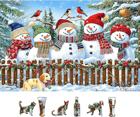 Christmas Jigsaw Puzzles 500 Pieces for Adults - 23x15 Inches Winter Holiday Puzzle with Unique Shaped Pieces, Fun & Challenging Snowman Art for Christmas Vacation