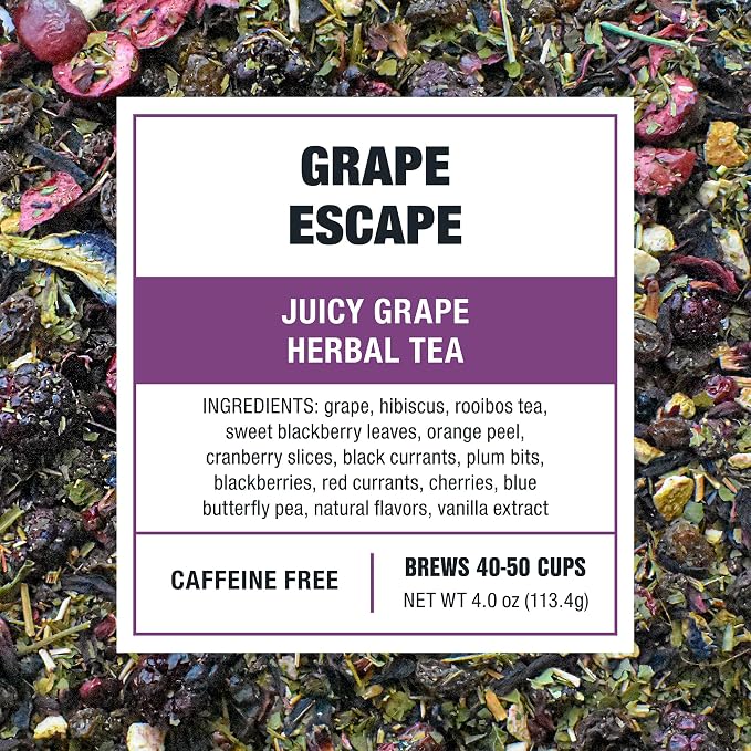 Tiesta Tea - Grape Escape, Loose Leaf, Juicy Grape Herbal Tea, Non Caffeinated Fruit Blends, Make Hot or Iced Up to 50 Cups, 4 oz Refillable Tin