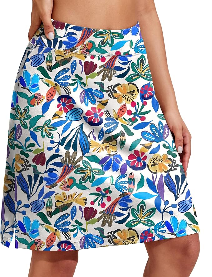 COOrun Women's 20" Knee Length Skirts High Waisted Golf Skorts with Pockets | Soft, Quick Dry, Split Hem, Built-in Shorts, A-line, Modest Skirts, for Golf Athletic Tennis Work Casual