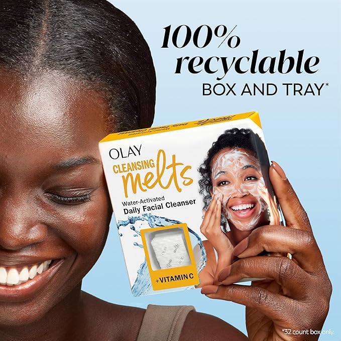 Olay Face Wash, Vitamin C Cleansing Melts, Daily Use Gentle Cleanser, For All Skin Types, Travel Size, Soft Citrus Scent, Water-Activated to Clean, Tone, and Refresh, 64ct (x 32ct), (Pack of 4)
