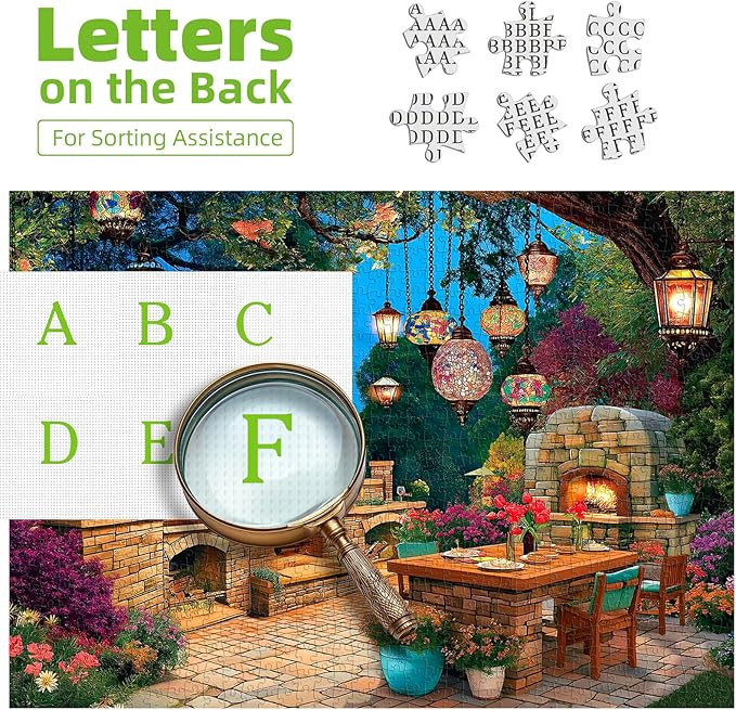 Blueforest 1000 Piece Jigsaw Puzzle for Adults - Enchanted Garden Patio: Mosaic Lanterns, Stone Fireplaces & Night Blooms, Challenging Hard Difficult Puzzles for Adults, 27.5x19.7 Inch Art Puzzle