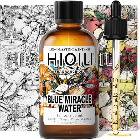 HIQILI Blue Miracle Water Fragrance Oil for Diffuser, Candle & Soap | Inspired by H.er-mes Ed.Mer-veilles-blu, Crisp Ocean Notes, Perfume Making, Long-Lasting Aroma for Home - 30mL / 1 fl.oz