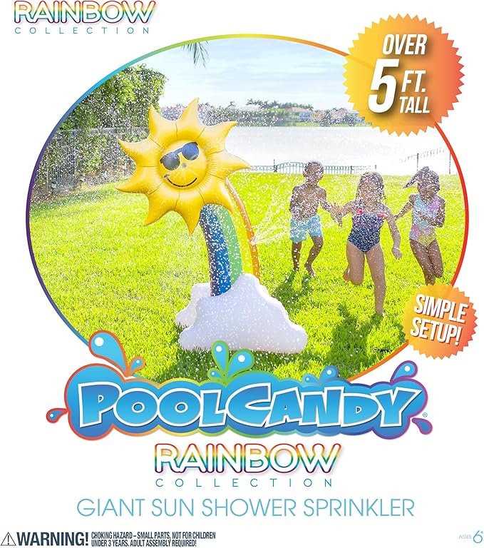 PoolCandy 5-Foot Giant Inflatable Rainbow Sprinkler – Sun Shower Backyard Water Toy for Kids & Adults, Garden Hose Splash Play for Summer Parties