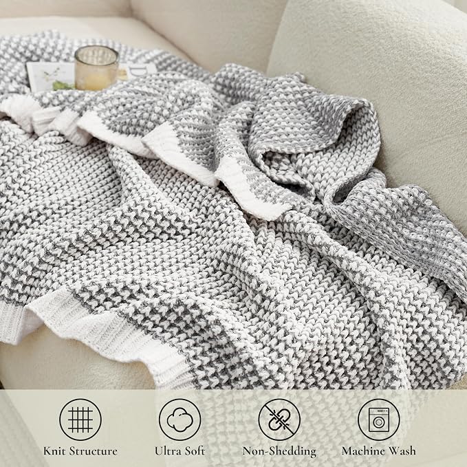 Knit Throw Blanket, Soft Chenille Cozy Breathable Pineapple Chunky Decorative Blanket for Couch, Bed & Sofa, French-Inspired Lightweight Warm Gift for Women, Gray, 60"x80"