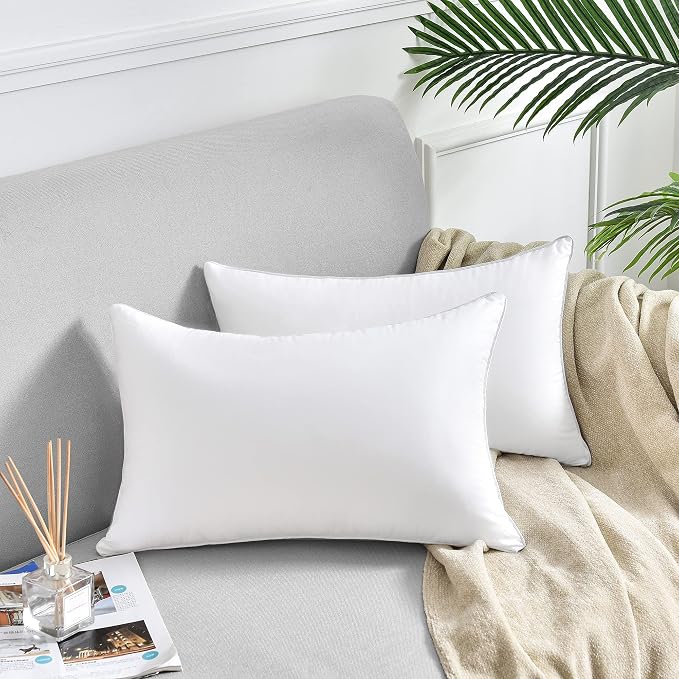 FAVRIQ 12 x 20 Throw Pillow Inserts (Set of 2), Rectangle Interior Sofa Pillow Inserts with 100% Cotton Cover, Lumbar Support Pillow for Chair Bed, Decorative Pillow Insert Pair, White Couch Pillow