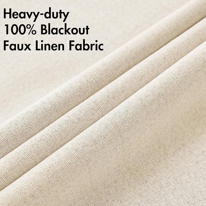 MIULEE 100% Blackout Linen Textured Curtains for Bedroom Solid Thermal Insulated Cream Beige Grommet Room Darkening Curtains & Drapes Luxury Decor for Living Room 52 x 63 Inch (2 Panels)