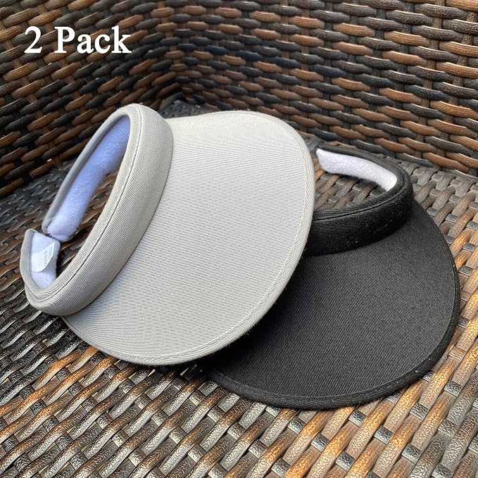 2 Pack Sun Visor Hats Women Men Clip On Wide Brim Visors Hat Outdoor Sports Golf Beach Travel Tennis Caps