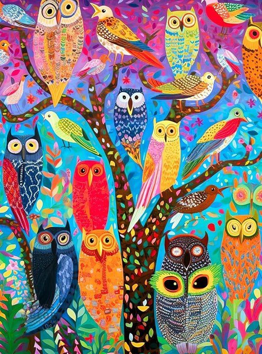 Cross & Glory - Owl Oasis: The Vibrant Perch - 1000 Piece Jigsaw Puzzle for Adults | Whimsical Owl & Garden Collage | Satin Finish
