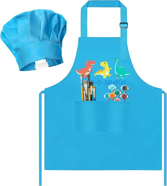 R HORSE Kid Apron and Chef Hat Set 2Pcs Adjustable Children Blue Kitchen Apron Dress up Role Play Chef Toy Kid Funny Cooking Gift Birthday Gift for Kids Cooking Baking Painting and Training