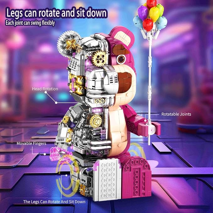 2025 New Building Block Toy Collectibles Pink Bear Block Building Set（1729PCS） Pink bearbrick Toy Big Size 6.3x5.7x14.8 in Suitable for Ages 8+
