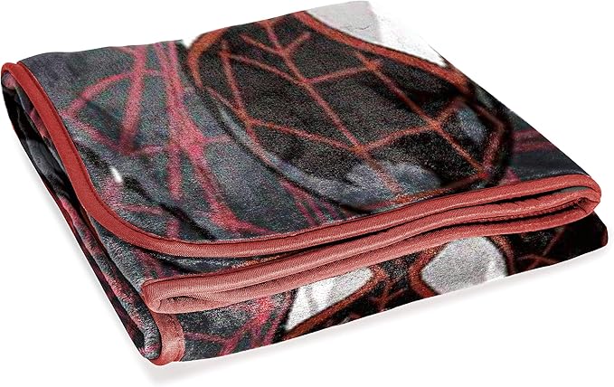 Jay Franco Plush Throw Blanket – 46" x 60" Inch Cartoon Kids Soft & Cozy Fleece Throw for Bedroom & Couch Décor, Official Licensed Product, Black - Miles Morales