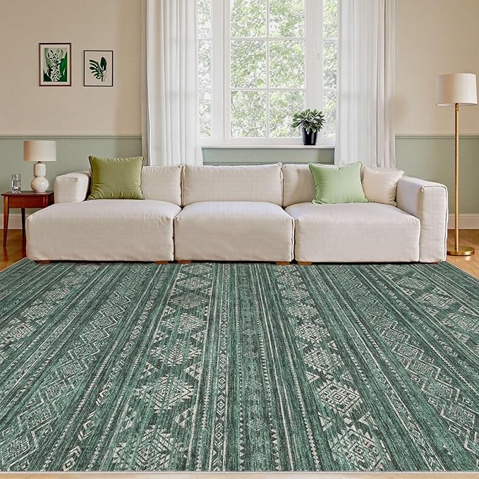 Nakagishi Boho 5x7 Area Rug Living Room Rugs Machine Washable Green | Soft, Pet & Kid Friendly, Carpet for Living Room/Bedroom/Office/Kitchen/Nursery, Daily Home Decor Stain Resistant Moroccan
