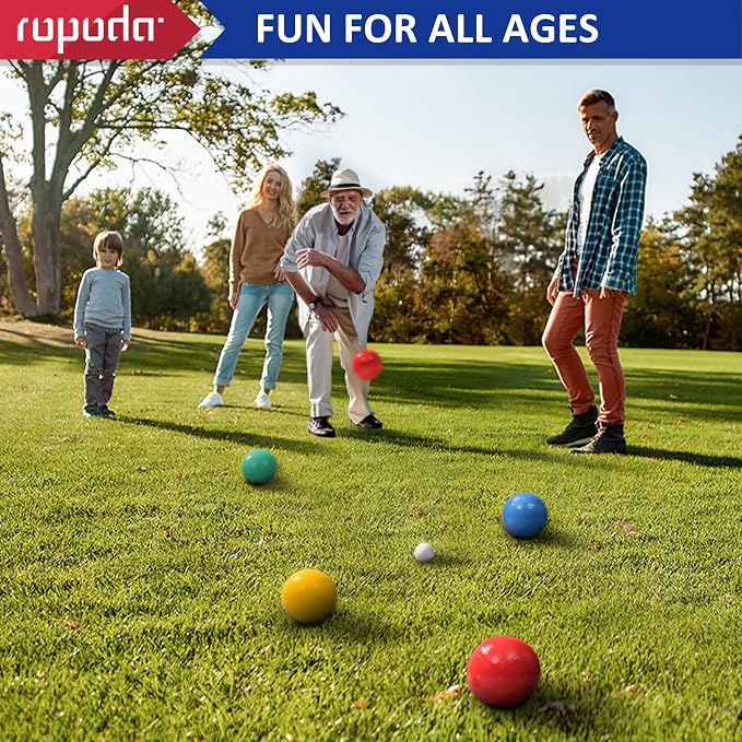 ropoda 100mm Bocce Ball Set, Lighter Bocce Ball for Beginners with 8 Balls, Pallino, Case and Measuring Rope for Backyard/Beach/Lawn, Composite Plastic for Kids Teens Beginners