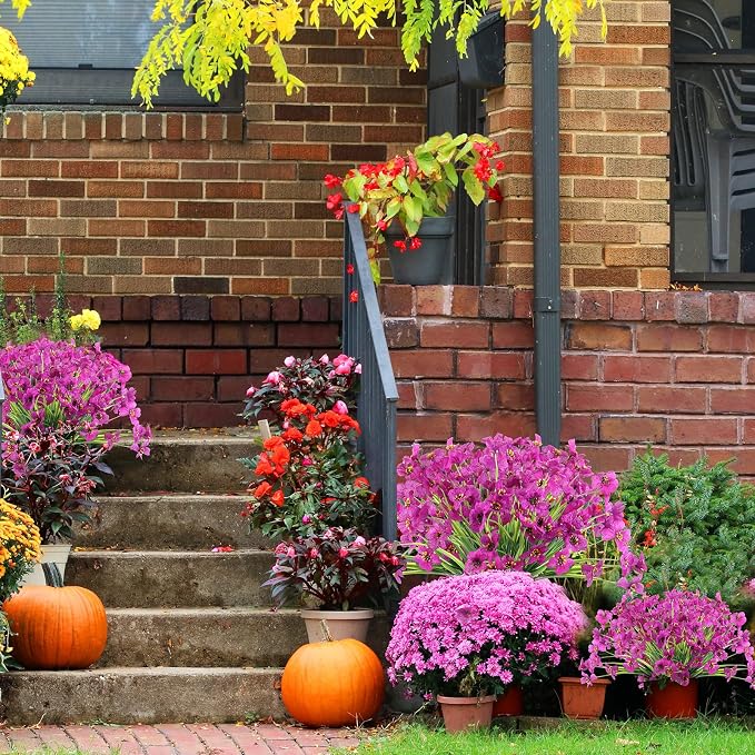 ColoPlay 24Bundles Light Purple Artificial Flowers for Outdoors Fake Flower | Fake Plants Outdoors Artificial Flowers, Faux Flowers for Indoor Outside Garden Porch Window Box Home Wedding Farmhouse