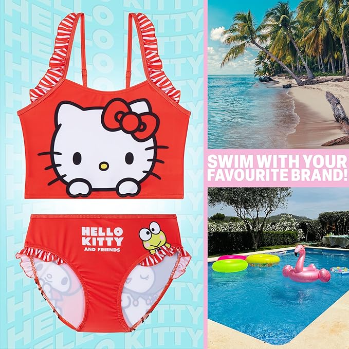 Paw Patrol | Hello Kitty | Peppa Pig Girls Swimsuit, Two Piece Bikini Top & Bottom Set, Bathing Suits with Adjustable Straps