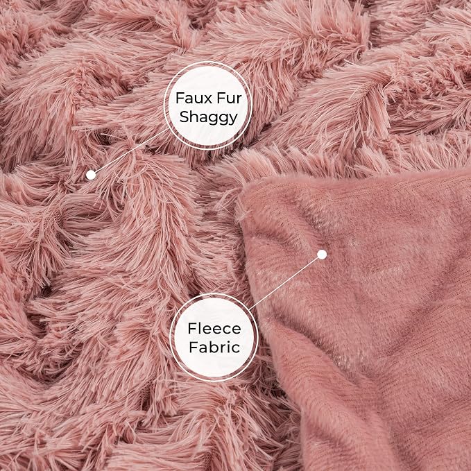Decorative Extra Soft Fuzzy Faux Fur Throw Blanket 50" x 60",Solid Reversible Long Hair Shaggy Blanket,Fluffy Cozy Plush Comfy Microfiber Fleece Blankets for Couch Sofa Bedroom,Peach Whip