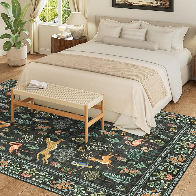 DUKINO 9x12 Area Rug for Living Room, Washable Animal Rug Non Slip, Black | Low Pile, Non-Shedding, Soft Indoor Large Carpet for Bedroom, Dining Room, Kids PlayRoom,Nursery, Farmhourse, Pet Friendly