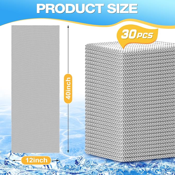 MENOLY 30 Packs Cooling Towels Bulk Cooling Towels for Neck and Face Gym Workout Cooling Neck Rags for Sports Yoga Soft Microfiber Breathable Sweat Rags for Hiking Running Fitness-Gray