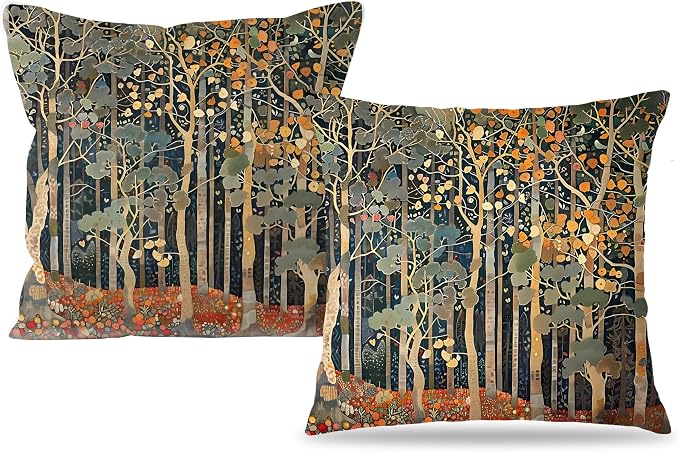 Rustic Autumn Forest William Morris Inspired Pillow Covers 20x20 Set of 2, Fall Home Room Decor, Vintage Botanical NatureDecorative Throw Pillow Covers for Home Bedroom Living Room