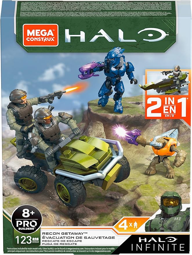 Mega Construx Halo Recon Getaway Mongoose Vehicle Halo Infinite Construction Set with UNSC Marine Character Figure, Building Toys for Kids