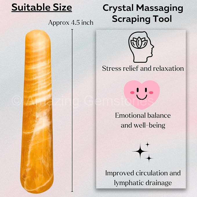 Yellow Calcite Crystal Wand Massage Stick - Pelvic Wand Gua Sha for Adults - Crystals and Healing Stones Massage Wands for Adults Gifts (Smooth)