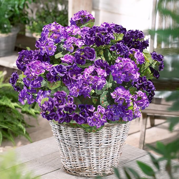 Artificial Geranium Fake Flowers for Outdoors Decoration, 6 Bundles Silk Geraniums Flower UV Resistant Look Real Faux Plants for Front Door Garden Porch Planter Patio Balcony Yard Indoor Home, Mix