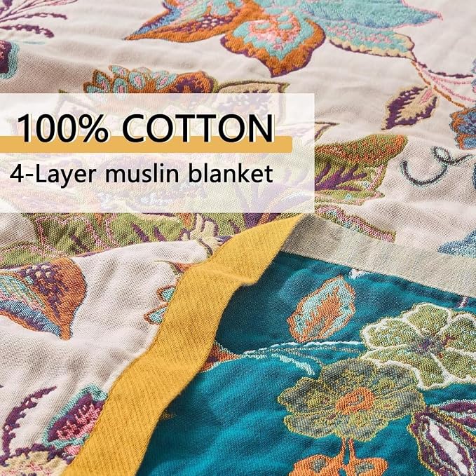 Boho Throw Blanket Farmhouse Decor Throw Blanket Bohemian Blanket for Bed 100% Cotton Muslin Woven Couch Blanket All Seasons Quilt Bedroom (B-Beige, 80"x90")