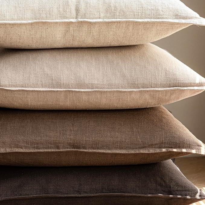 Foindtower Pack of 2, Decorative Linen Solid Throw Pillow Covers Soft Accent Cushion Case Farmhouse Neutral Pillowcase for Chair Couch Sofa Bedroom Living Room Home Decor 20 x 20 Inch Tan Beige