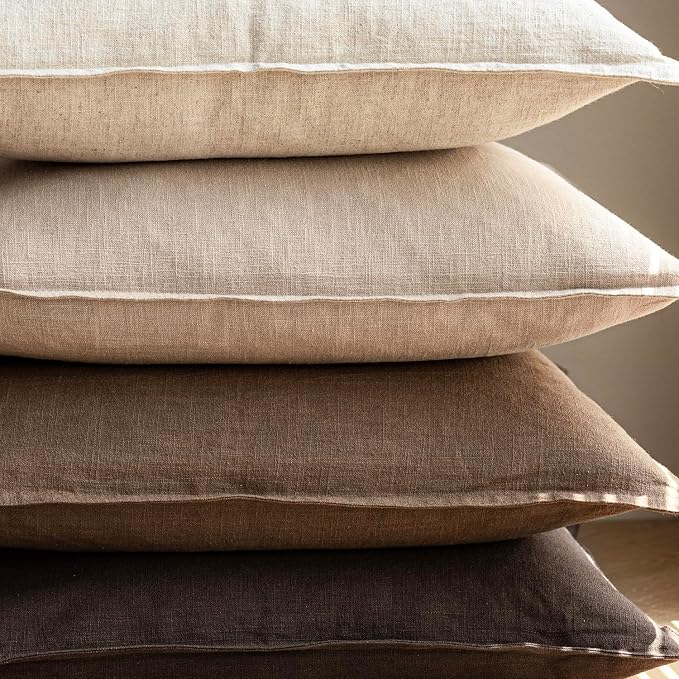 Foindtower Pack of 2, Decorative Linen Soild Throw Pillow Covers Soft Accent Cushion Case Boho Farmhouse Neutral Pillowcase for Couch Sofa Bedroom Living Room Home Decor 22 x 22 Inch Reddish Brown