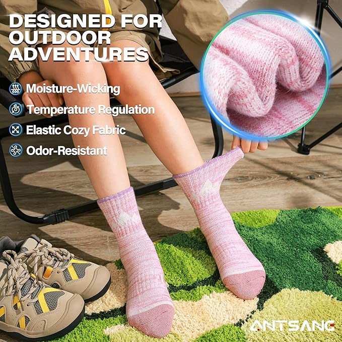 ANTSANG Kids Toddlers Boys Girls Merino Wool Hiking Athletic Thermal Warm Winter Socks