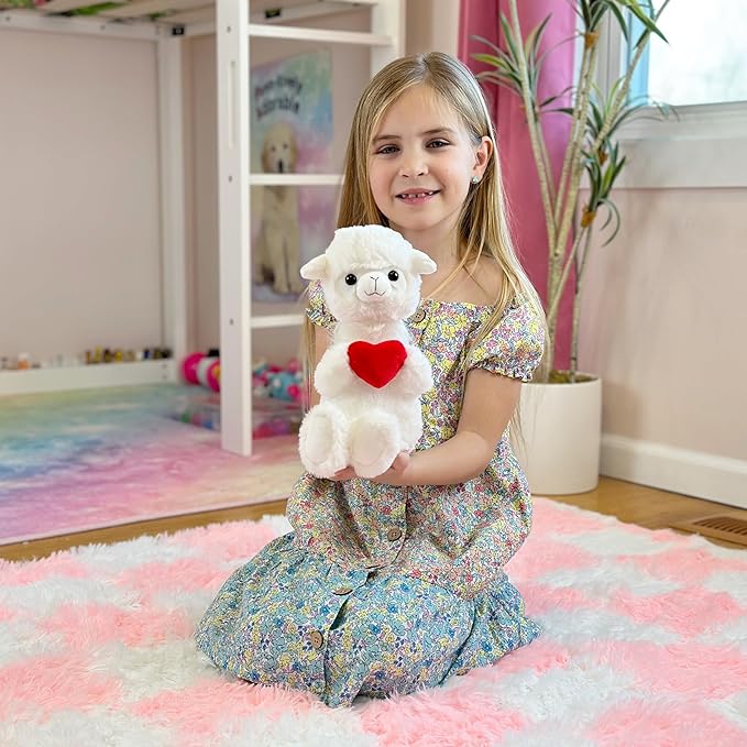Valentine's Day Stuffed Animal - Llama Stuffed Animal, Llama Plush, 8.5 Inches Tall, Valentines Heart Plushies