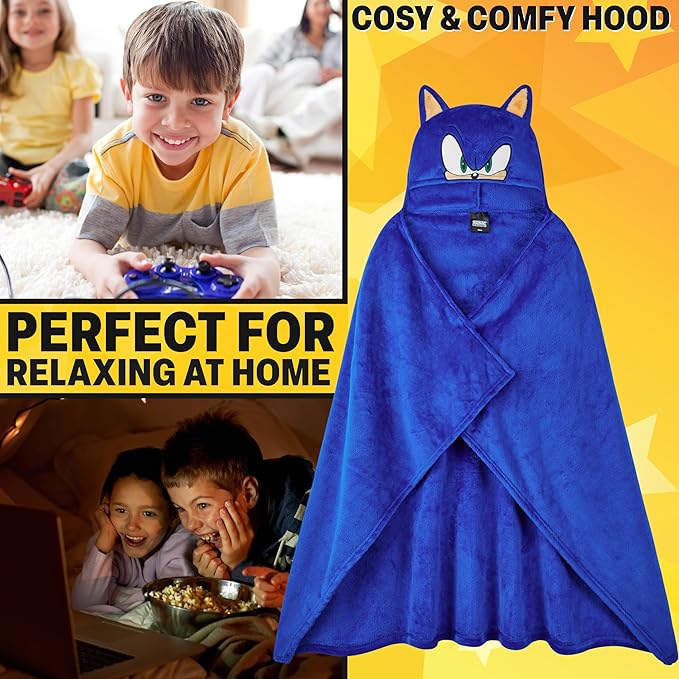 Get Trend Blanket with Hood for Kids 51x35in, Fleece Throw Cozy Wearable Blanket with Hood and Ears Gifts for Kids