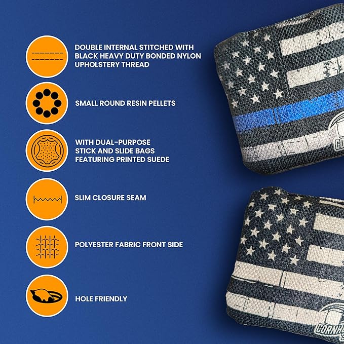 Cornhole365 - Stick & Slide - Professional Corn Hole Bag - Heavy-Duty Double-Stitched Polyester Fabric & Resin Filling for All-Weather - Versatile Regulation Size Cornhole Bean Bags - Set of 8