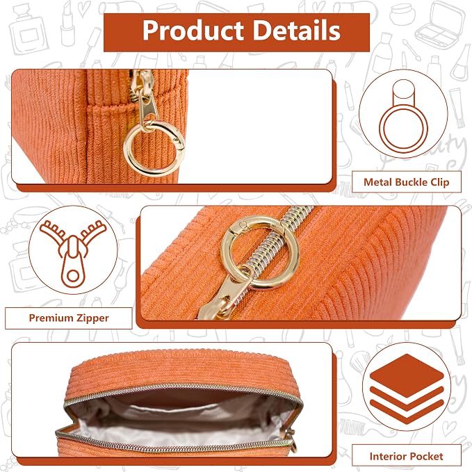 Period Bag for Girls, Corduroy Period Kit with Sanitary Pad Pouch, Menstrual Storage Bag and Tampon Holder for Purse, Girls School Essentials,Feminine Care Organizer(Orange)