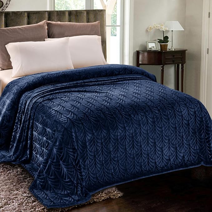 Whale Flotilla Soft Flannel Fleece King Size Bed Blanket, Navy Blue | Cozy Lightweight Breathable Coverlet, Plush Fluffy Bedspread, Vintage Pattern Decorative Blanket for Bed All Season, 90"x104"