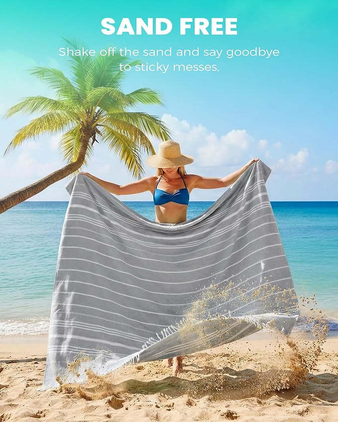 Antfuny 2 Packs Turkish Beach Towel Jumbo Extra Large XL XXL Big Oversized Giant Huge Thin Outdoor Picnic Accessories Airplane Travel Essentials Camping Gears Must Haves Yard Yoga Mat Grey