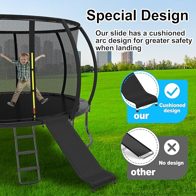 Trampoline Ladder and Slide Attachment,3-Step Universal Stair Slide for Kids,Trampoline Accessories & Replacement Parts,Fits 10 12 14 15 ft Trampoline Frame
