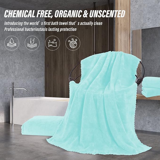 MOONQUEEN 2 Pack Premium Bath Towel Set - Quick Drying - Microfiber Coral Velvet Highly Absorbent Towels - Multipurpose Use as Bath Fitness, Bathroom, Shower, Sports, Yoga Towel (Frozen Blue)