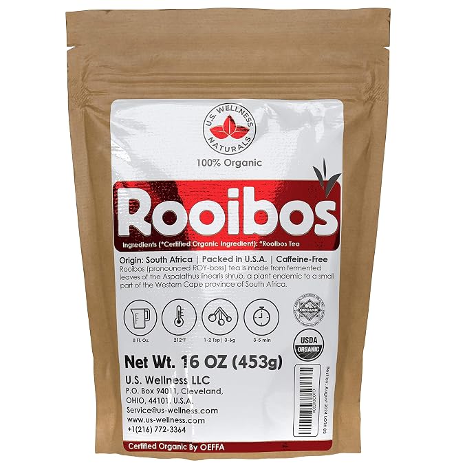 Rooibos Tea 1LB (16Oz) 100% CERTIFIED Organic (USDA seal) | Red Rooibos Loose Leaf Tea | South African Red Bush Herbal Tea| (200+ CUPS) | Non-GMO | Keto Friendly